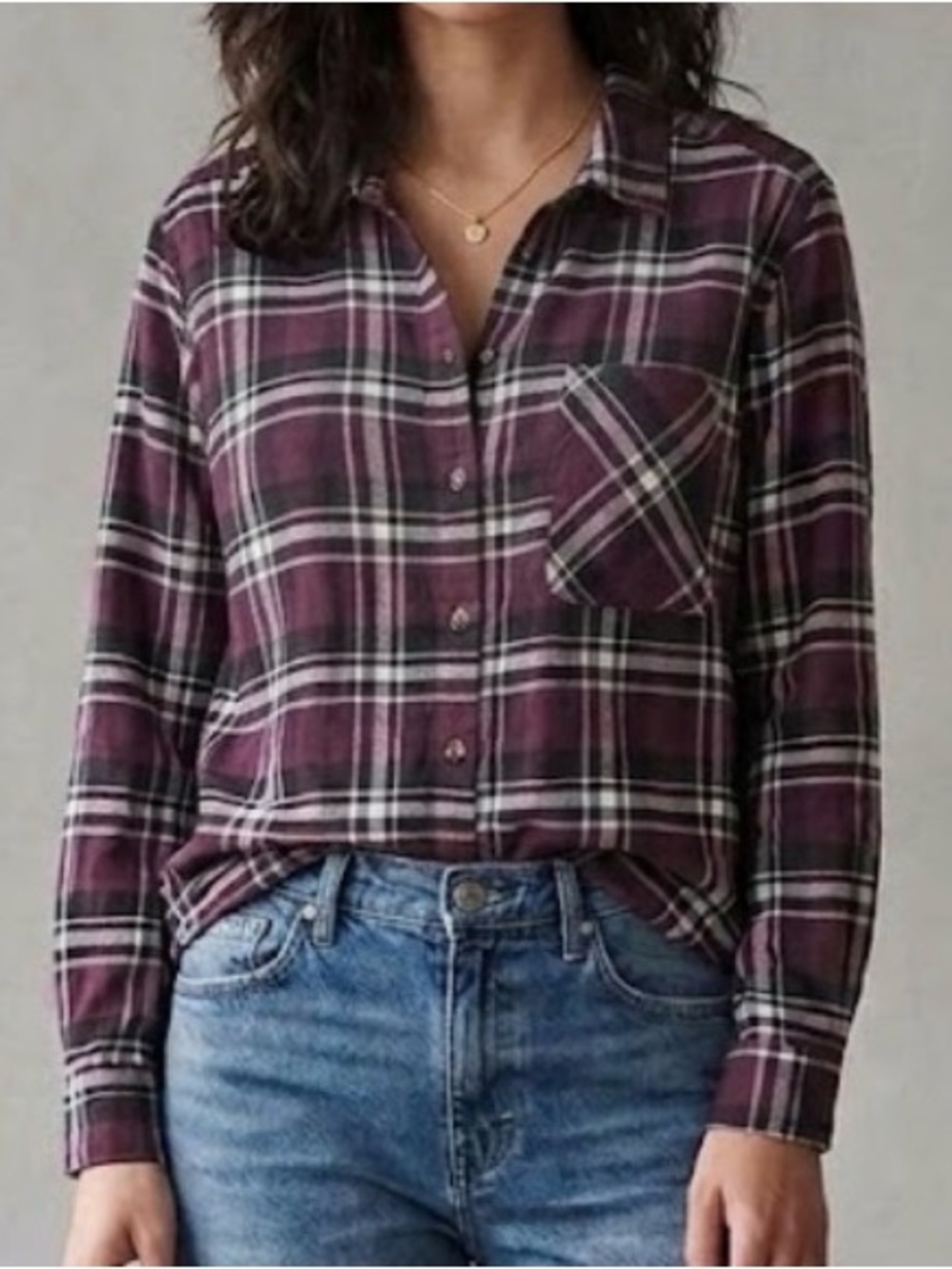 Forever 21 Womens Burgundy Plaid Flannel Button Down Shirt F21-02-253 Medium